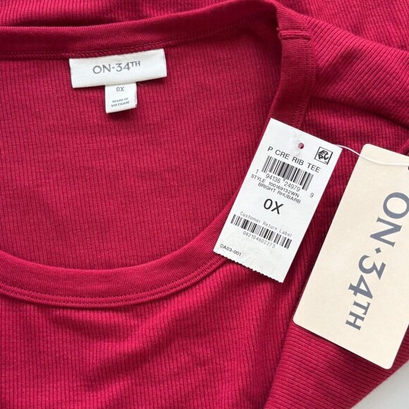 On 34th Plus Size Brick Red Ribbed Long-Sleeve T-Shirt NWT - Picture 6 of 7